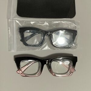 Black and Pink Square Glasses two pairs, Oprah style glasses 2.5 250